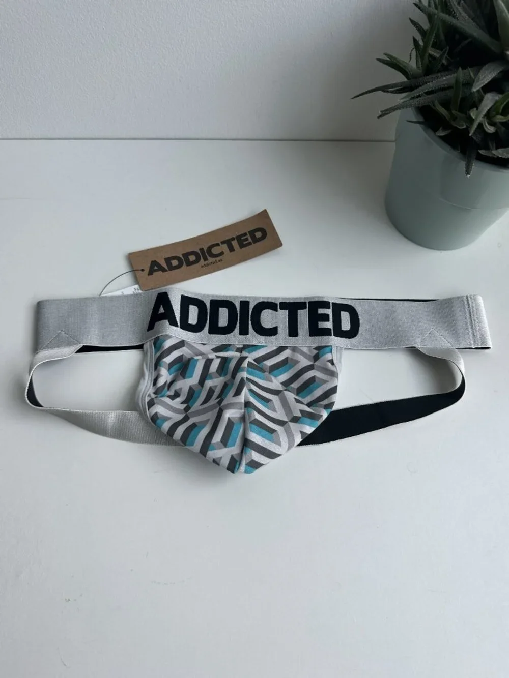 Addicted - AD Print Jockstrap - Turquoise and Gray (L)